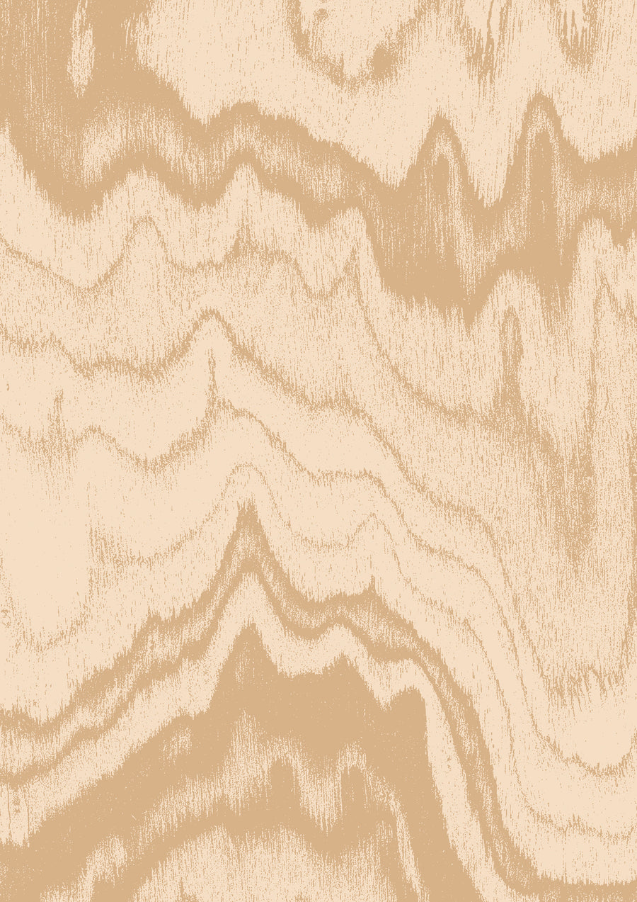 Wallpaper from the Tim Neve collection by Urban Road, featuring taupe woodgrain textures and curved abstract lines in a neutral palette.