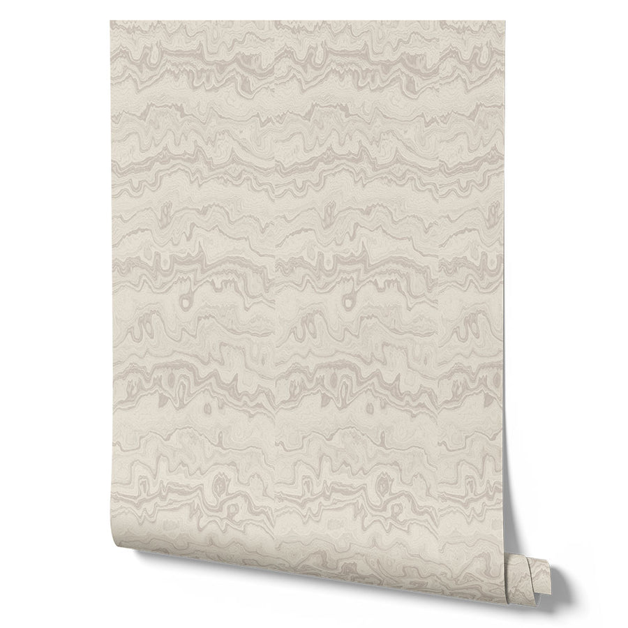 Wallpaper from the Tim Neve collection by Urban Road, with ivory woodgrain patterns and subtle abstract shapes in a soft, minimalist design.