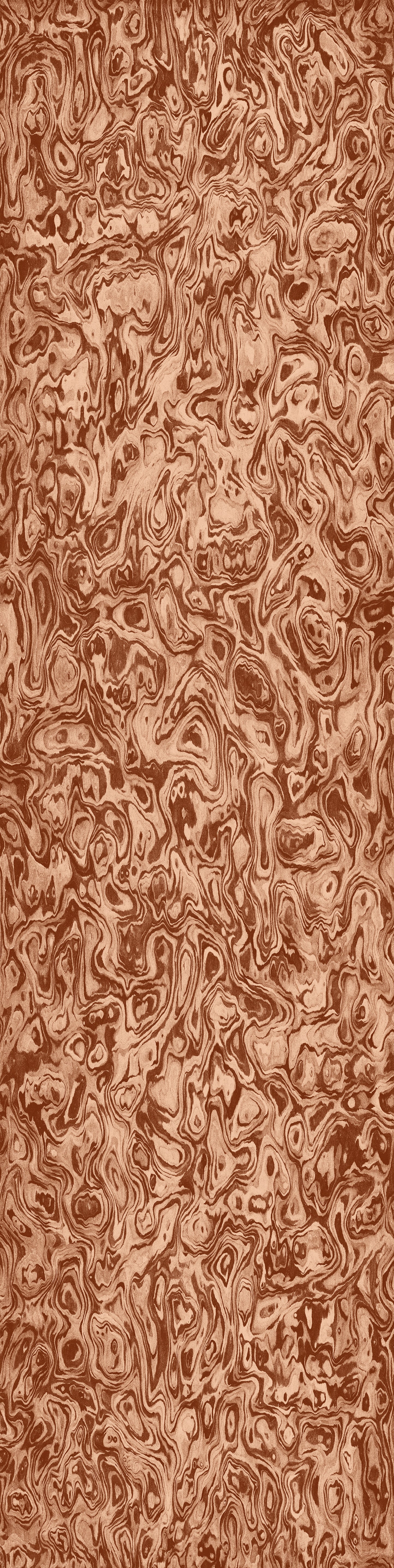 Wallpaper from the Tim Neve collection by Urban Road, showcasing peach marbling with organic swirls and soft brown undertones.