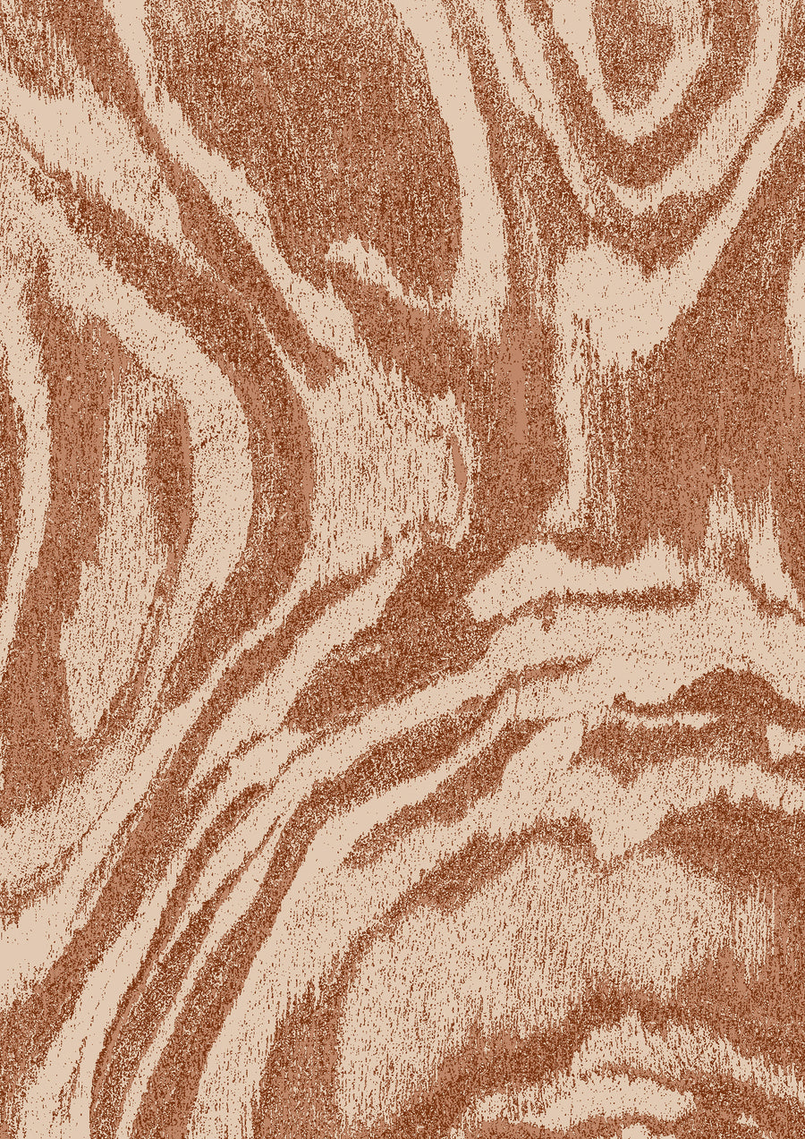 Wallpaper from the Tim Neve collection by Urban Road, featuring terracotta marbling with warm organic lines and layered textures.