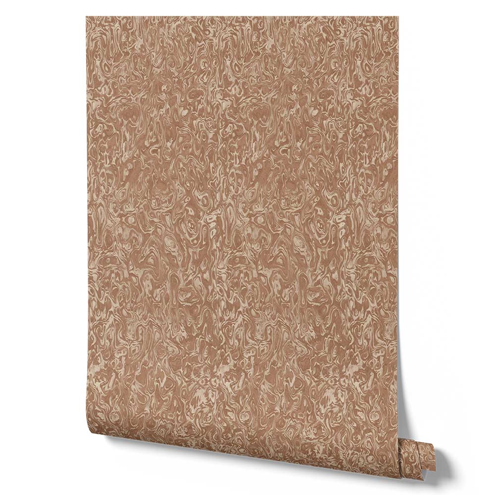 Wallpaper from the Tim Neve collection by Urban Road, featuring terracotta marbling with warm organic lines and layered textures.