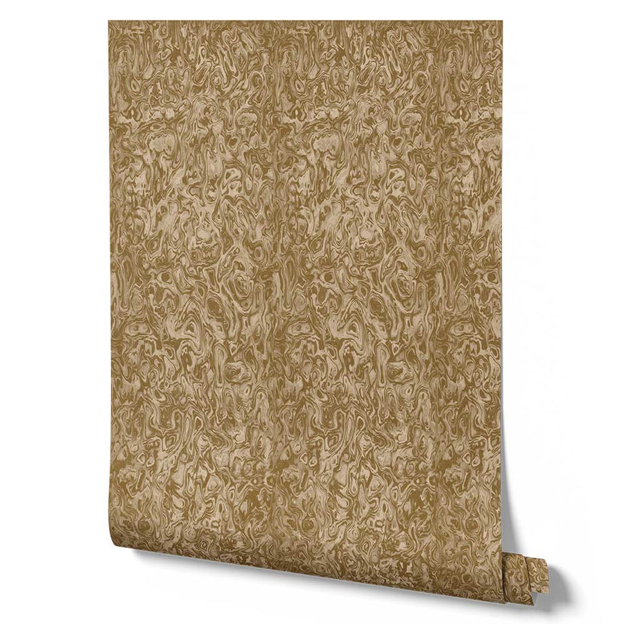 Wallpaper from the Tim Neve collection by Urban Road, with golden marbling and layered swirls for a rich, warm visual effect.