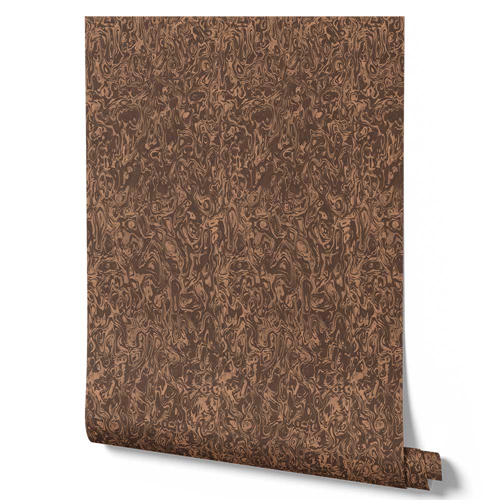 Wallpaper from the Tim Neve collection by Urban Road, showcasing deep brown marbling patterns with bold swirling shapes.