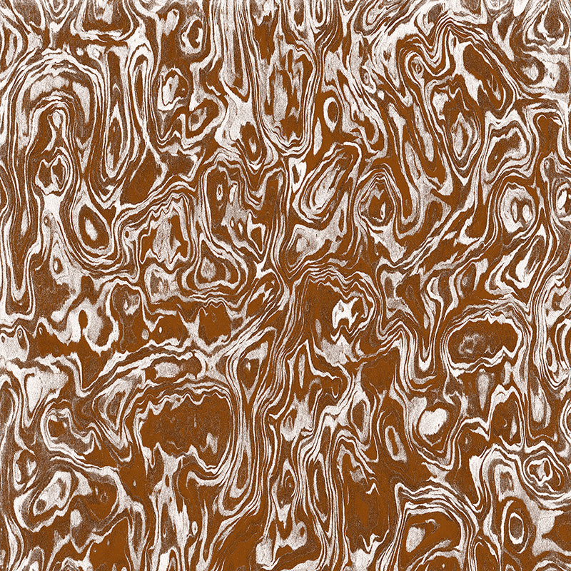 Wallpaper from the Tim Neve collection by Urban Road, with rust marbling and bold swirling lines in warm earthy tones.