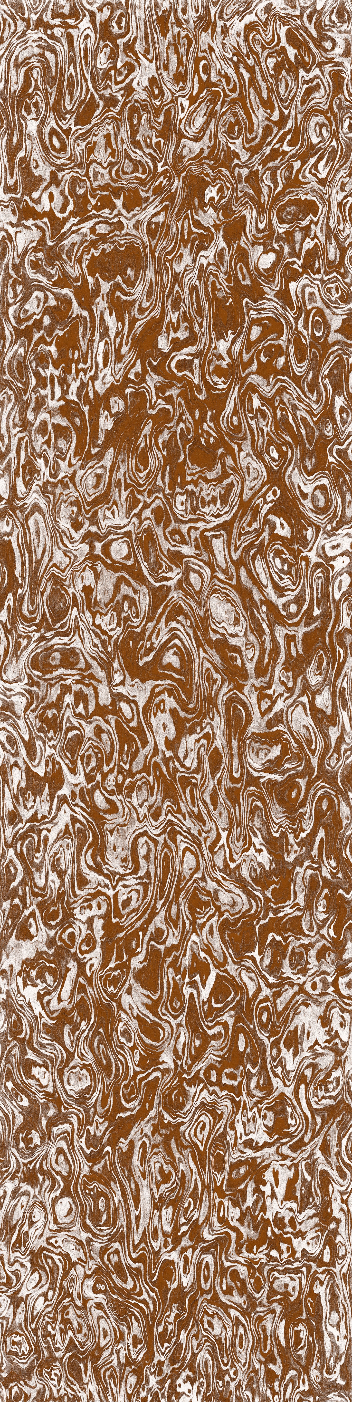 Wallpaper from the Tim Neve collection by Urban Road, with rust marbling and bold swirling lines in warm earthy tones.