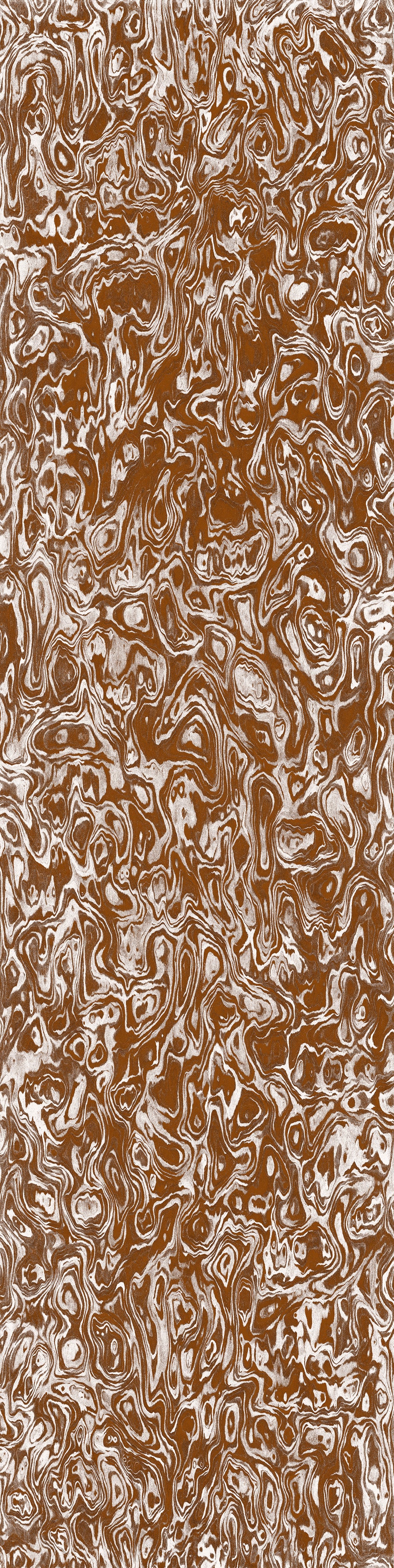 Wallpaper from the Tim Neve collection by Urban Road, with rust marbling and bold swirling lines in warm earthy tones.