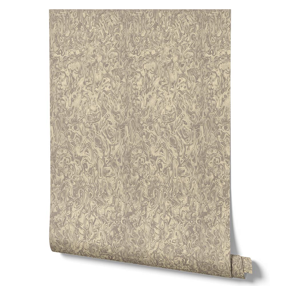 Wallpaper from the Tim Neve collection by Urban Road, featuring taupe marbling with organic swirls and layered neutral tones.