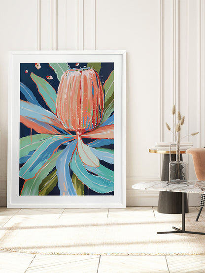 Coral Banksia Framed Art Print