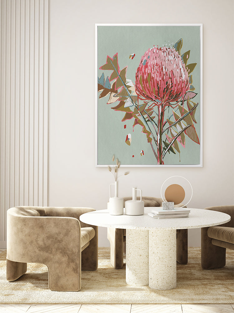 Sage Waratah Canvas Art Print | Lifestyle