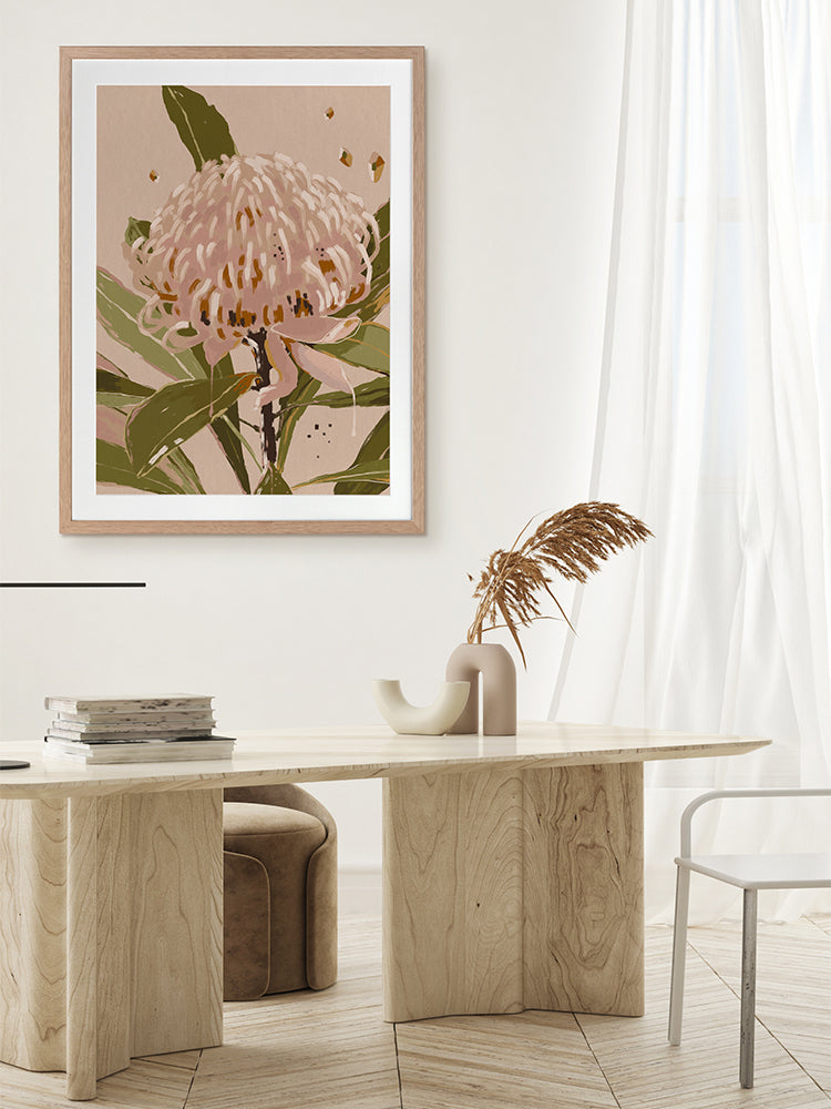 Neutral Waratah Framed Art Print