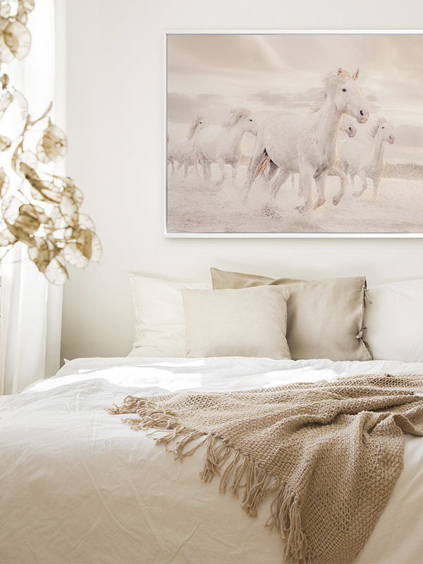 White Horse Stampede Canvas Art Print | Lifestyle