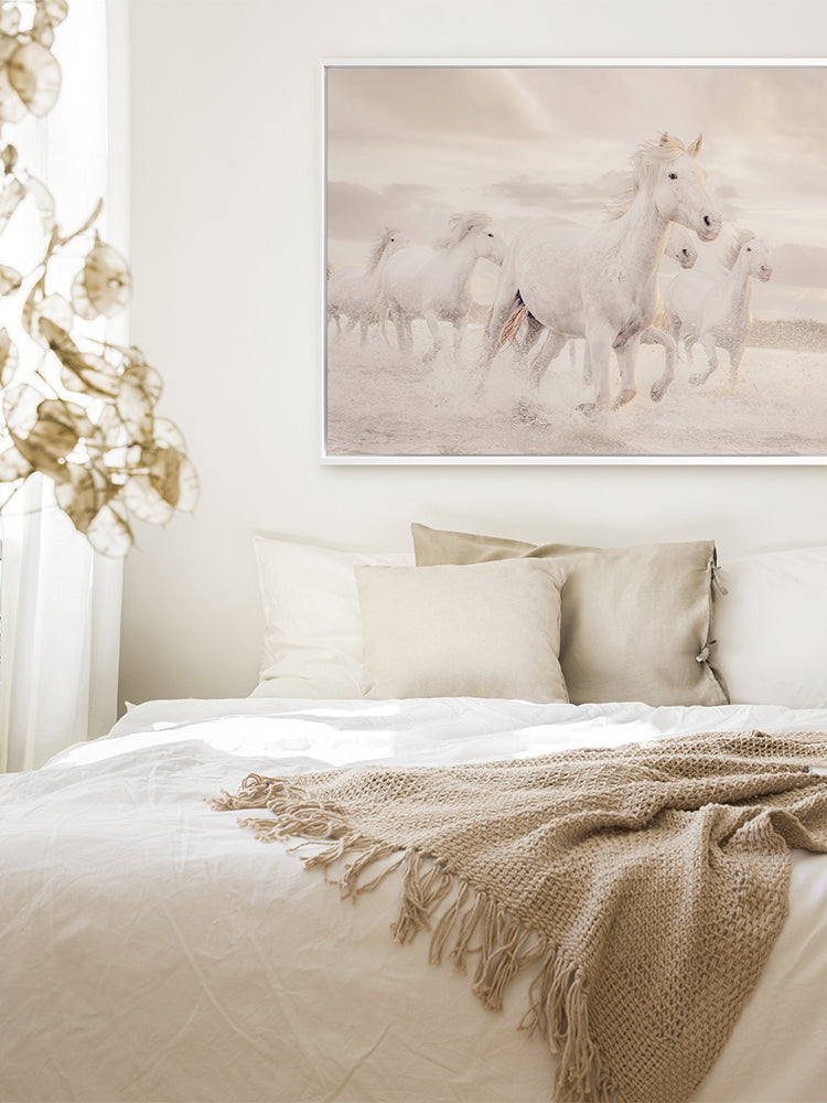 White Horse Stampede Canvas Art Print | Lifestyle