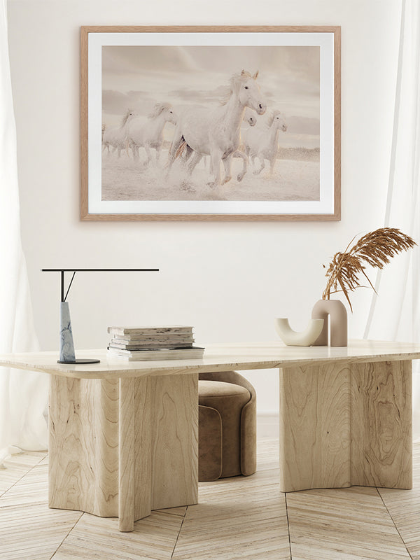 White Horse Stampede Framed Art Print | Lifestyle
