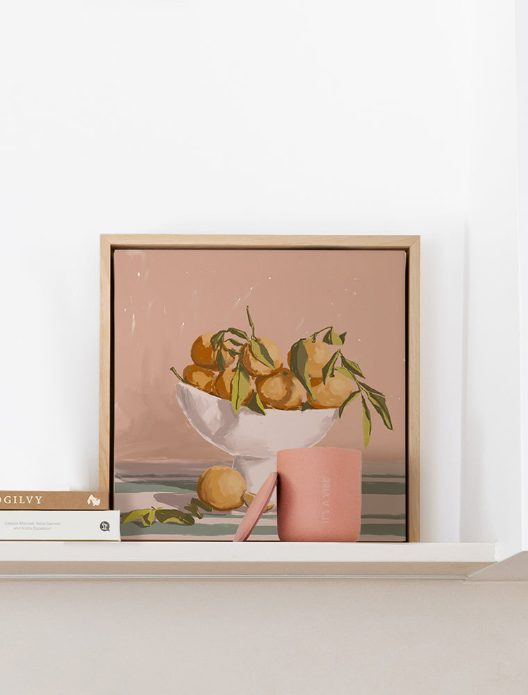 Bowl of Oranges - Oak Box Frame Canvas - 30x30