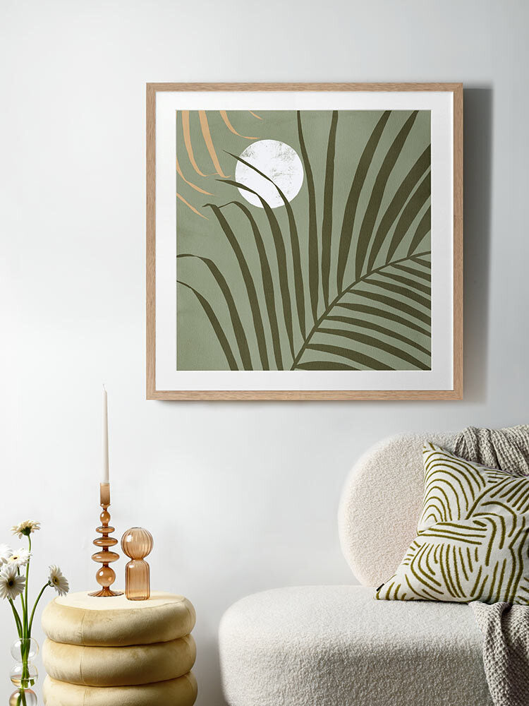 Sunset Palm Green Framed Art Print | Lifestyle