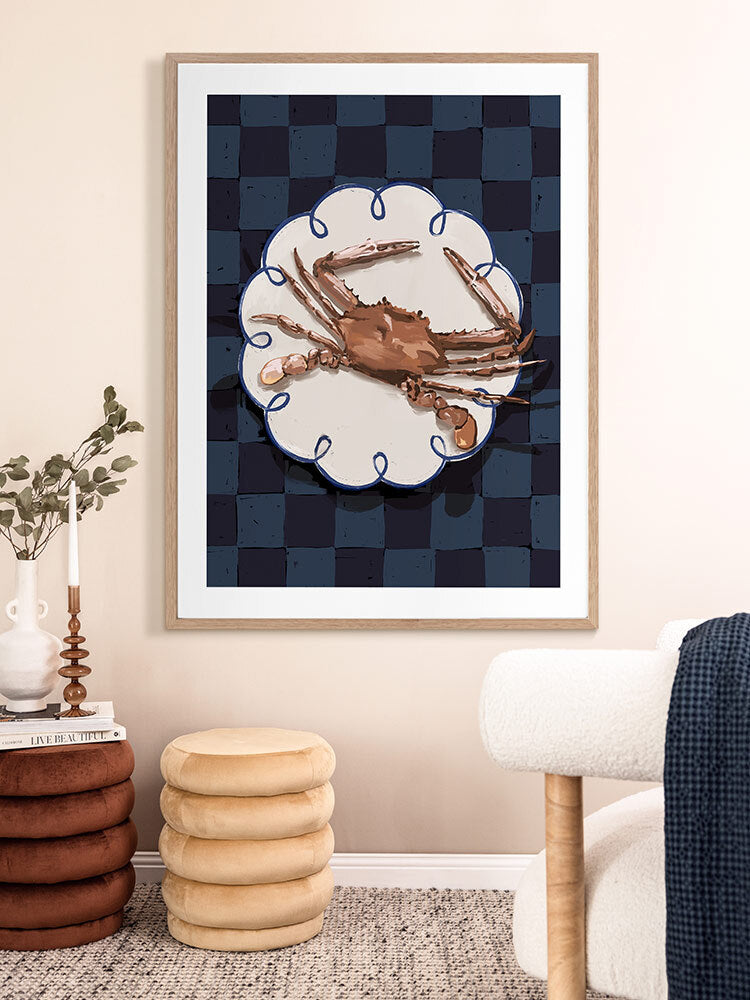 Crustacean Deep Blue Framed Art Print | Lifestyle