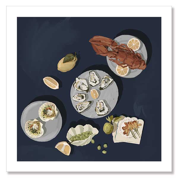 Family Gathering Deep Blue Unframed Art Print