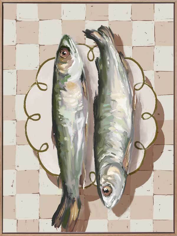 Catch of the Day Neutral Canvas Art Print