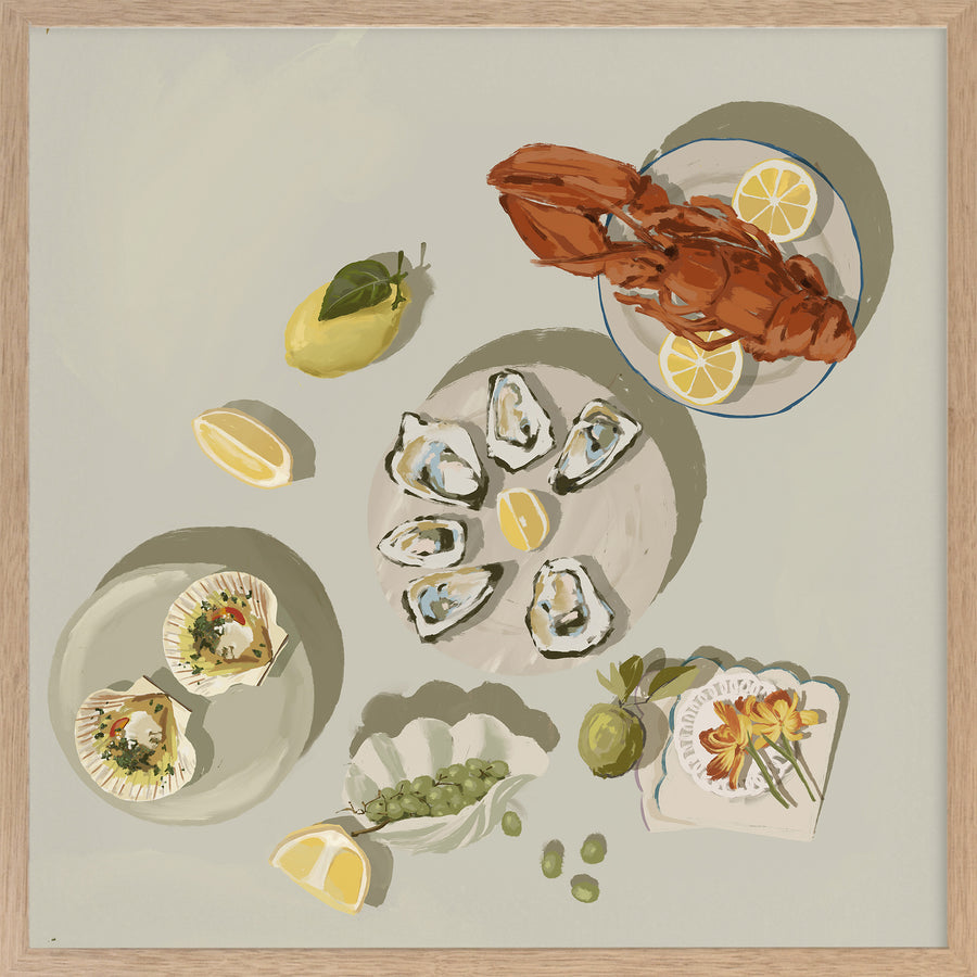 Family Gathering Beige Framed Art Print

