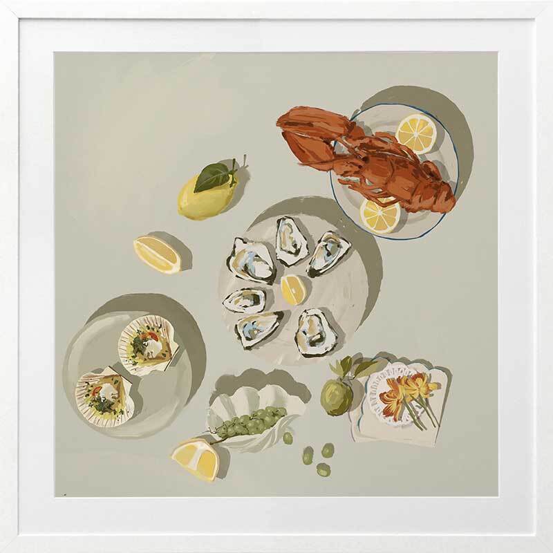 Family Gathering Beige Framed Art Print

