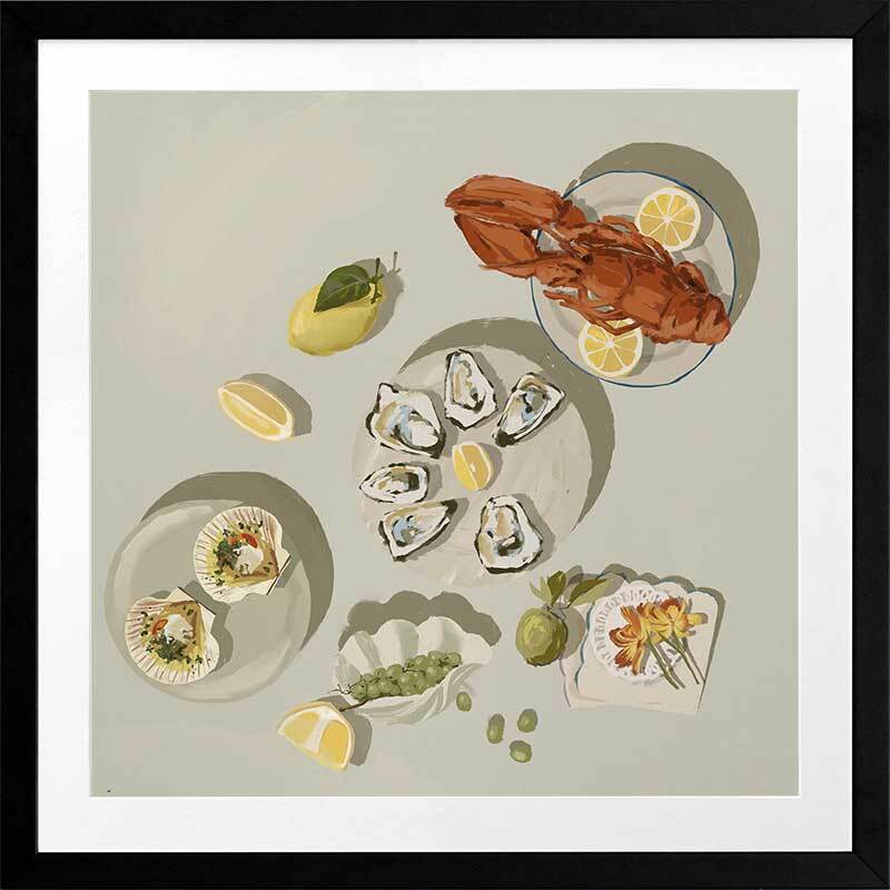 Family Gathering Beige Framed Art Print

