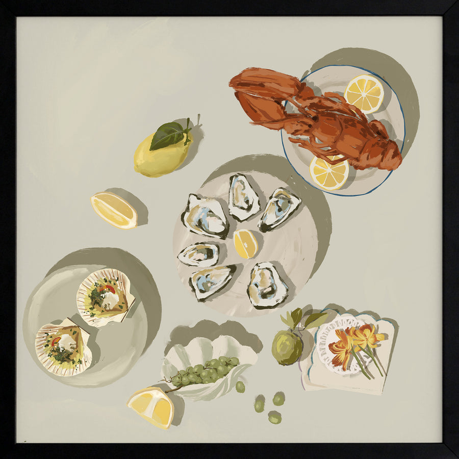 Family Gathering Beige Framed Art Print

