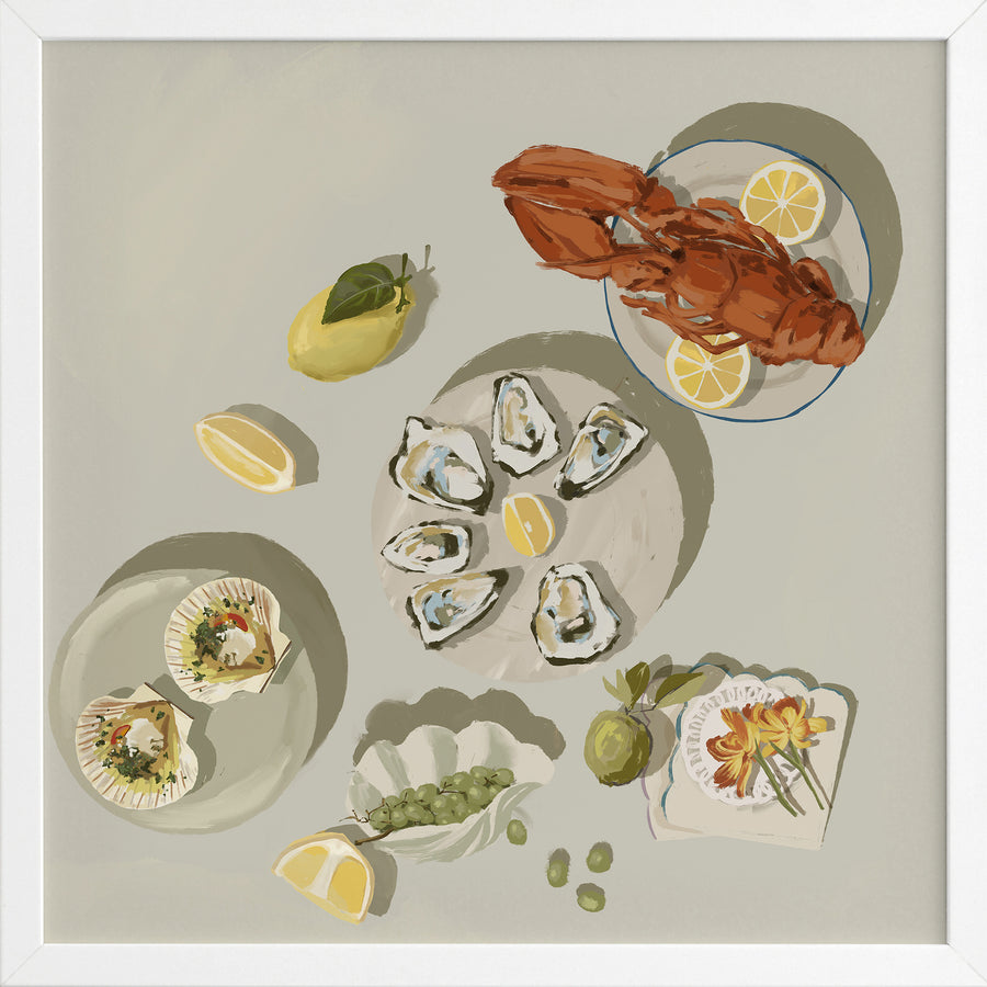 Family Gathering Beige Framed Art Print

