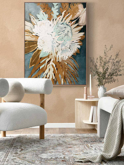 Muted Protea Plant Canvas Art Print | Lifestyle