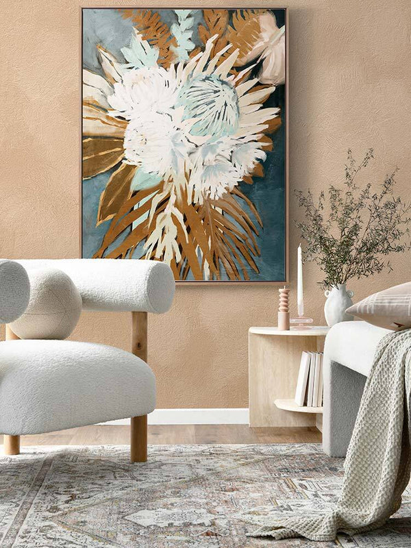 Muted Protea Plant Canvas Art Print | Lifestyle