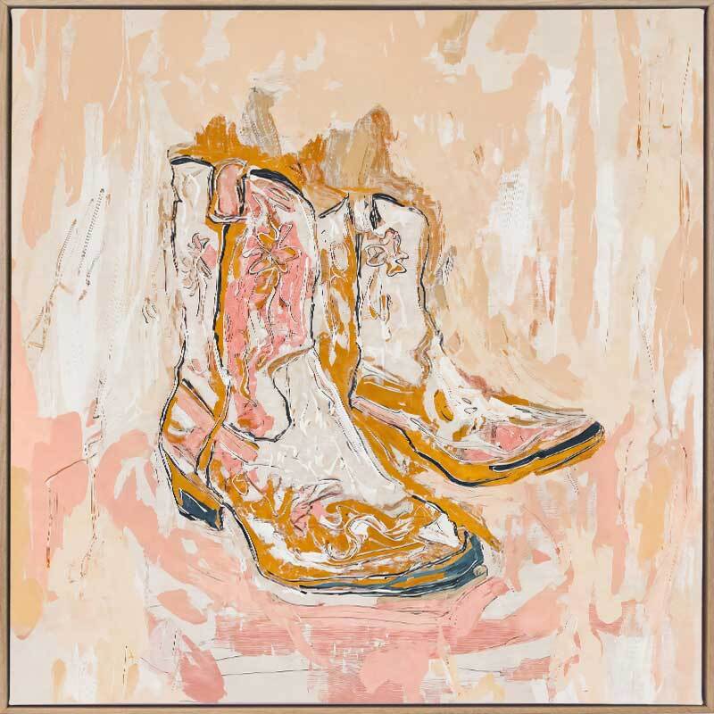 Cowboy Boots at Sunset - Oak Box Frame Canvas - 30x30