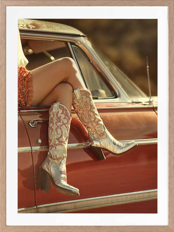 Cowboy Boots and Cadillacs - Frame Oak - With Mat - 106x141 - Portrait - Sale