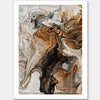 An abstract art print titled Terrain Tides I, featuring fluid, swirling pigments in earthy brown, black, and beige tones. The design mimics the movement of natural tidal waves.