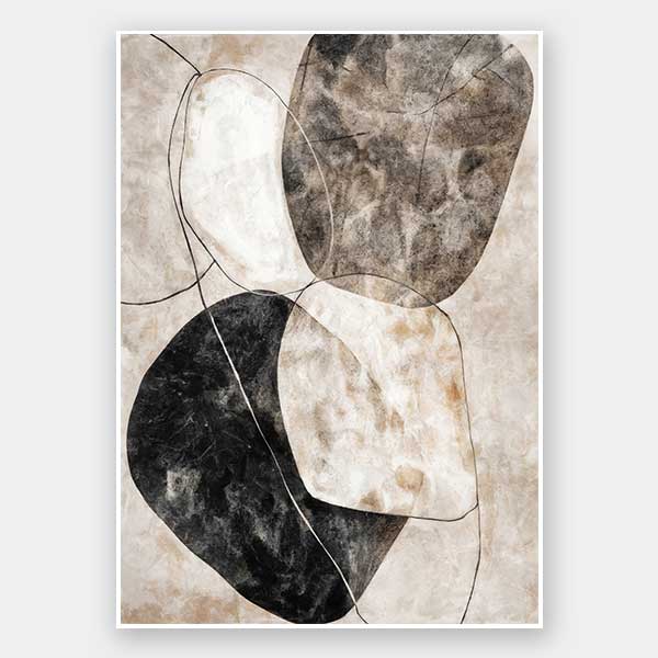 A black, white, and taupe abstract wall art print titled After It Rains I, featuring soft washes of neutral tones in fluid, organic shapes that evoke a sense of calm and depth.