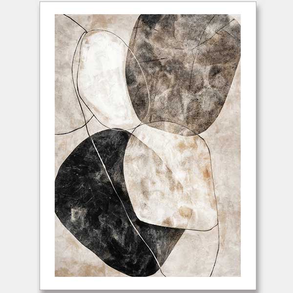 A black, white, and taupe abstract wall art print titled After It Rains I, featuring soft washes of neutral tones in fluid, organic shapes that evoke a sense of calm and depth.