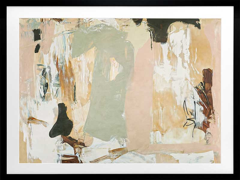 Modern abstract art Earth Echoes I showcasing blush, ivory, and green tones, perfect for contemporary interiors.