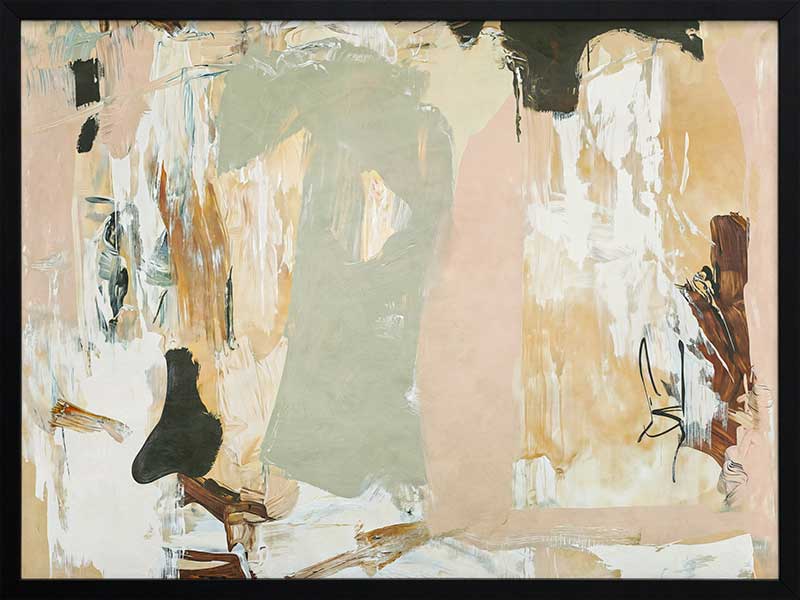 Modern abstract art Earth Echoes I showcasing blush, ivory, and green tones, perfect for contemporary interiors.