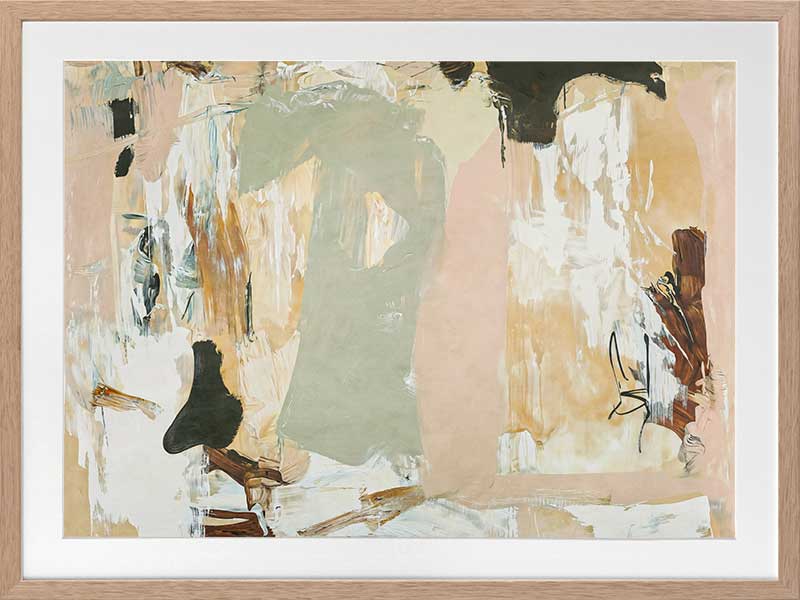 Modern abstract art Earth Echoes I showcasing blush, ivory, and green tones, perfect for contemporary interiors.