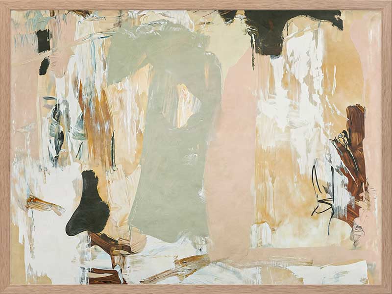 Modern abstract art Earth Echoes I showcasing blush, ivory, and green tones, perfect for contemporary interiors.