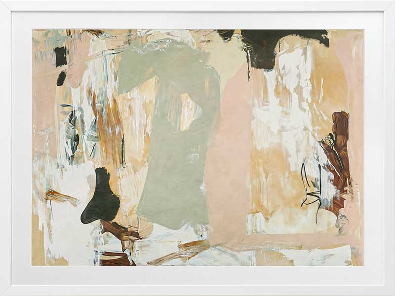 Modern abstract art Earth Echoes I showcasing blush, ivory, and green tones, perfect for contemporary interiors.