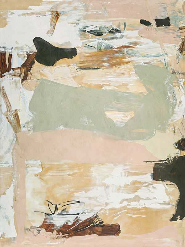 Modern abstract art Earth Echoes I showcasing blush, ivory, and green tones, perfect for contemporary interiors.