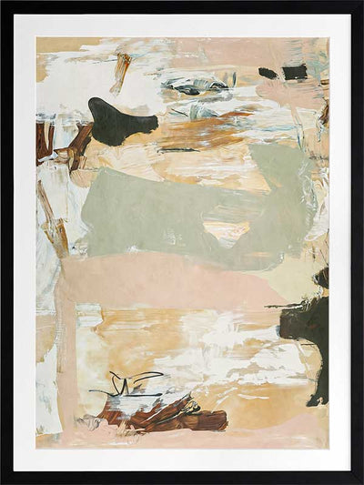 Modern abstract art Earth Echoes I showcasing blush, ivory, and green tones, perfect for contemporary interiors.