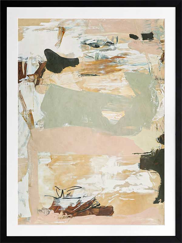 Modern abstract art Earth Echoes I showcasing blush, ivory, and green tones, perfect for contemporary interiors.