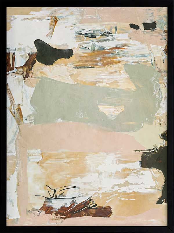 Modern abstract art Earth Echoes I showcasing blush, ivory, and green tones, perfect for contemporary interiors.
