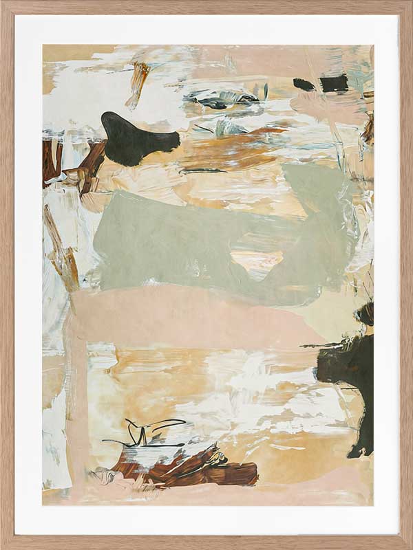 Modern abstract art Earth Echoes I showcasing blush, ivory, and green tones, perfect for contemporary interiors.