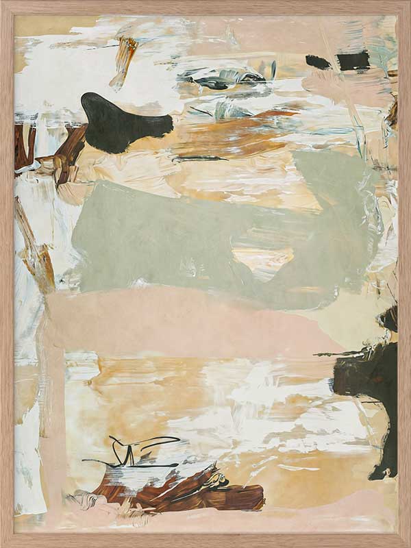 Modern abstract art Earth Echoes I showcasing blush, ivory, and green tones, perfect for contemporary interiors.
