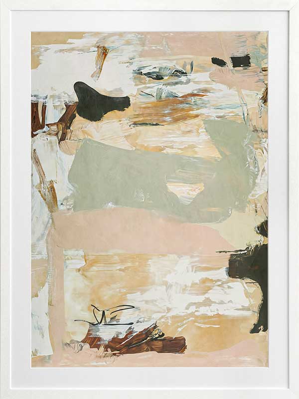 Modern abstract art Earth Echoes I showcasing blush, ivory, and green tones, perfect for contemporary interiors.