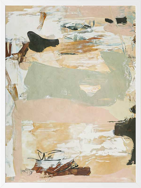Modern abstract art Earth Echoes I showcasing blush, ivory, and green tones, perfect for contemporary interiors.