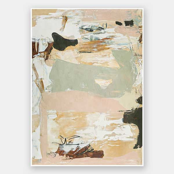 Modern abstract art Earth Echoes I showcasing blush, ivory, and green tones, perfect for contemporary interiors.