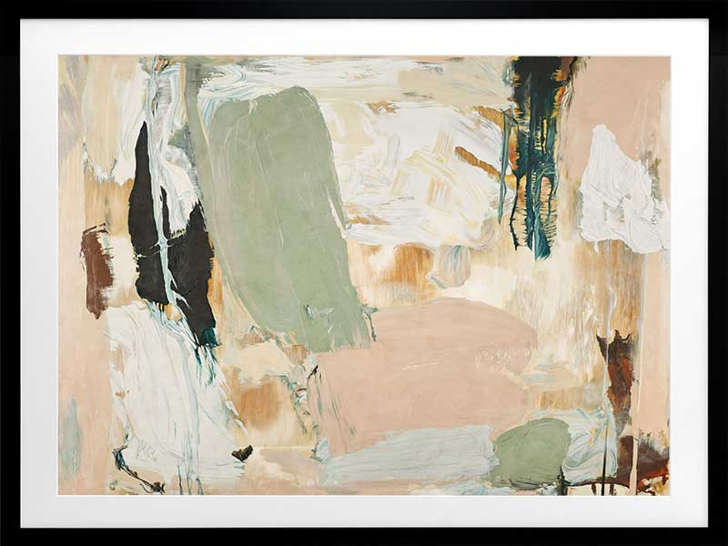 Modern abstract art Earth Echoes II showcasing blush, ivory, and green tones, perfect for contemporary interiors.