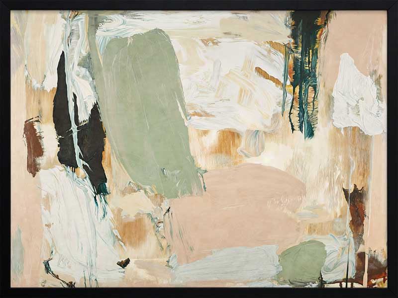 Modern abstract art Earth Echoes II showcasing blush, ivory, and green tones, perfect for contemporary interiors.
